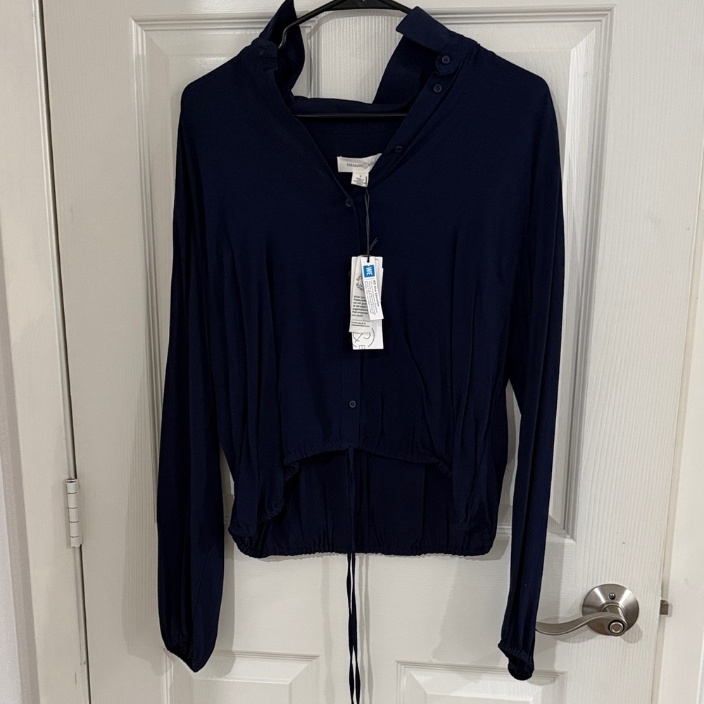 Chic Navy Button-Down Shirt for Women